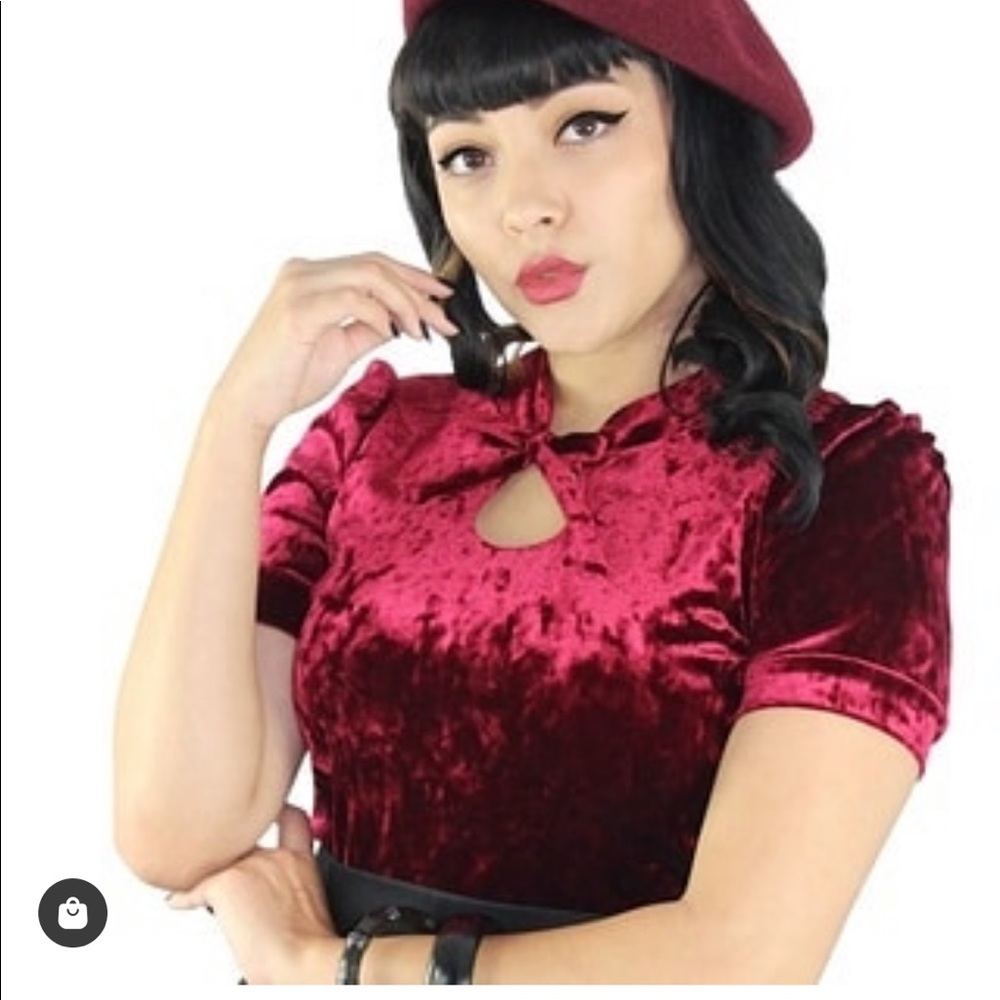 Mon Cheri Burgundy Keyhole Velvet Top-Hemet Brand